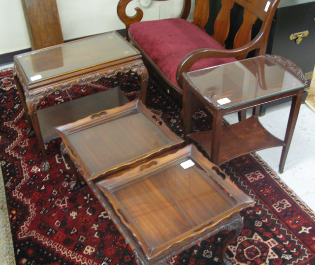 Appraisal: THREE MAHOGANY LIVING ROOM TABLES American mid- th century including