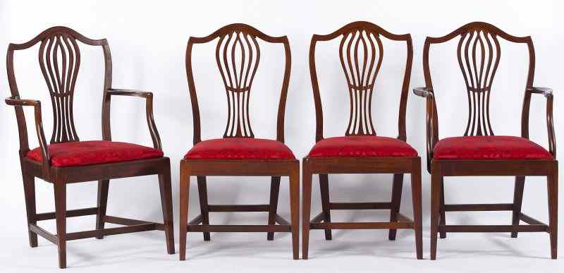 Appraisal: Four English Hepplewhite Chairs th century mahogany two arm chairs