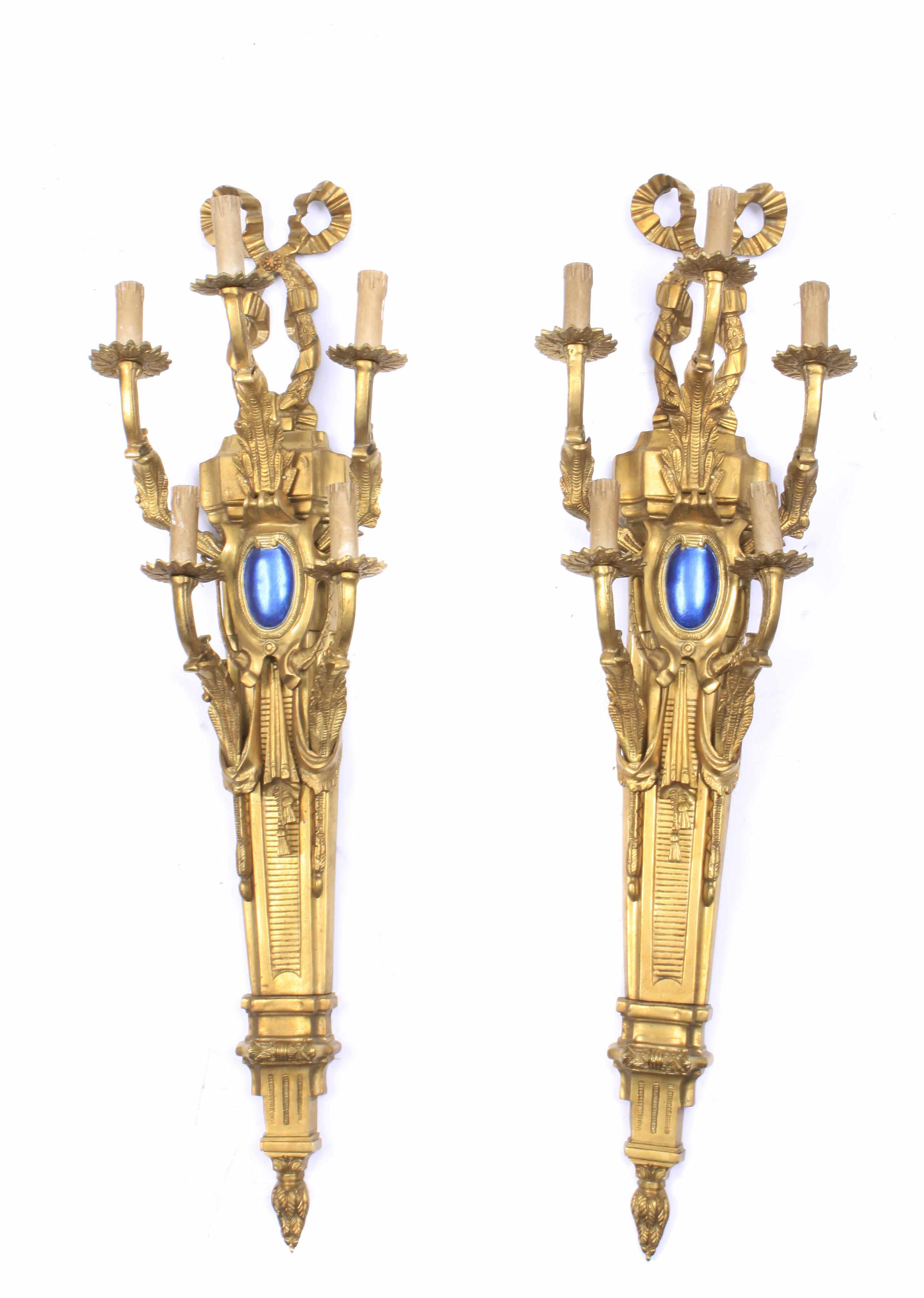 Appraisal: A pair of Louis XVI style gilt bronze five light