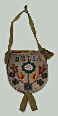 Appraisal: Native American beaded cloth bag thread sewn appliqu eacute floral