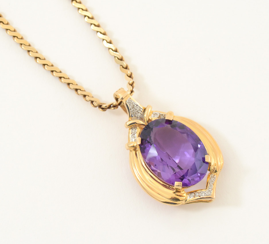 Appraisal: CT AMETHYST PENDANT WITH DIAMONDS ON GOLD CHAIN ALL K