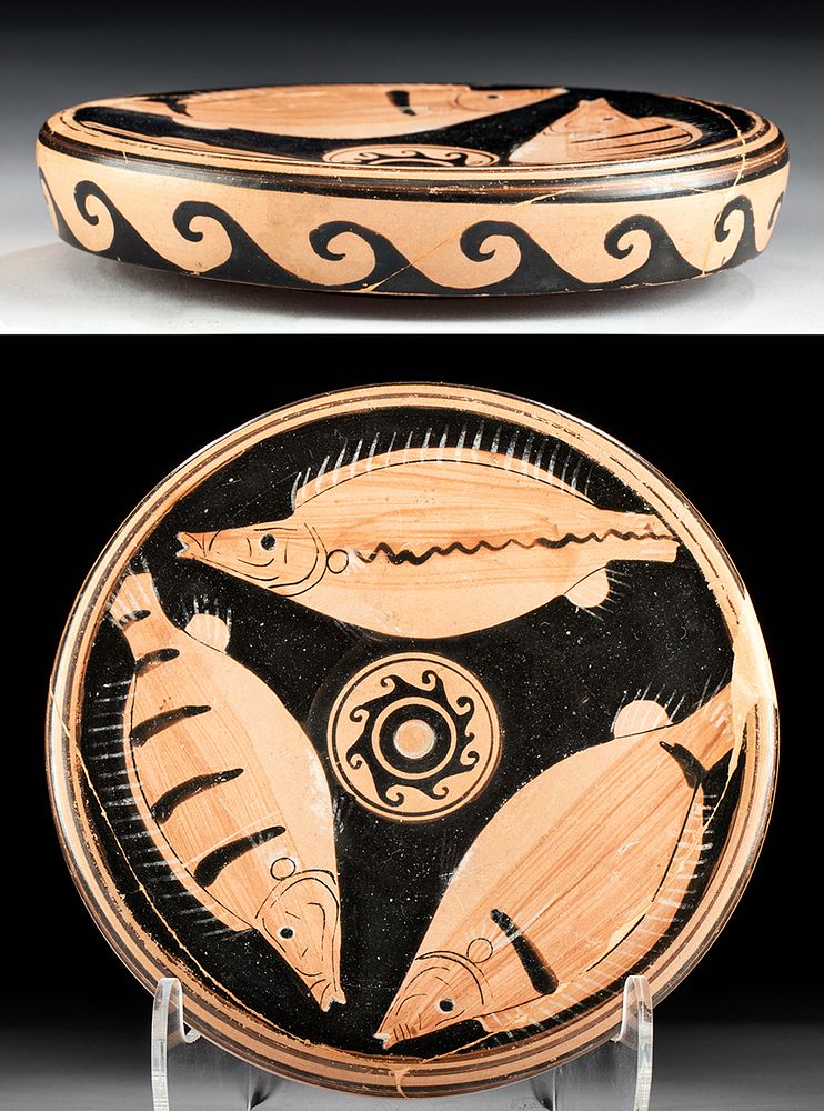 Appraisal: Greek Attic Red-Figure Fish Plate w Export License Greece Athens