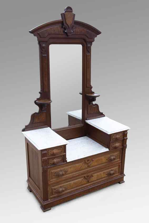 Appraisal: RENAISSANCE REVIVAL VICTORIAN DROP CENTER MARBLE TOP DRESSER WITH MIRROR