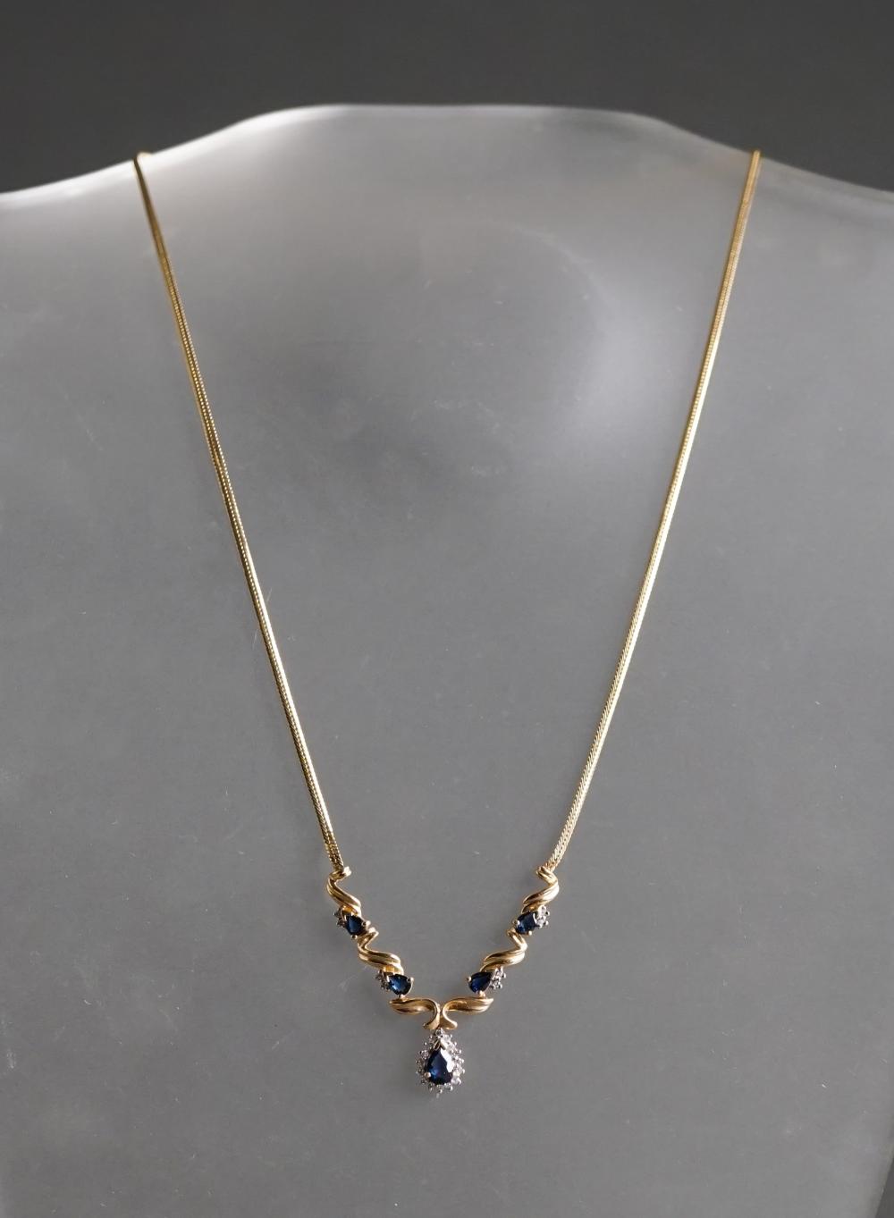 Appraisal: -KARAT YELLOW-GOLD BLUE SAPPHIRE AND DIAMOND NECKLACE GROSS DWT L