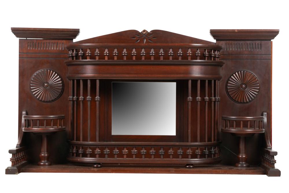 Appraisal: AMERICAN CARVED MAHOGANY HANGING SHELFwith mirrored-inset back inches wide inches