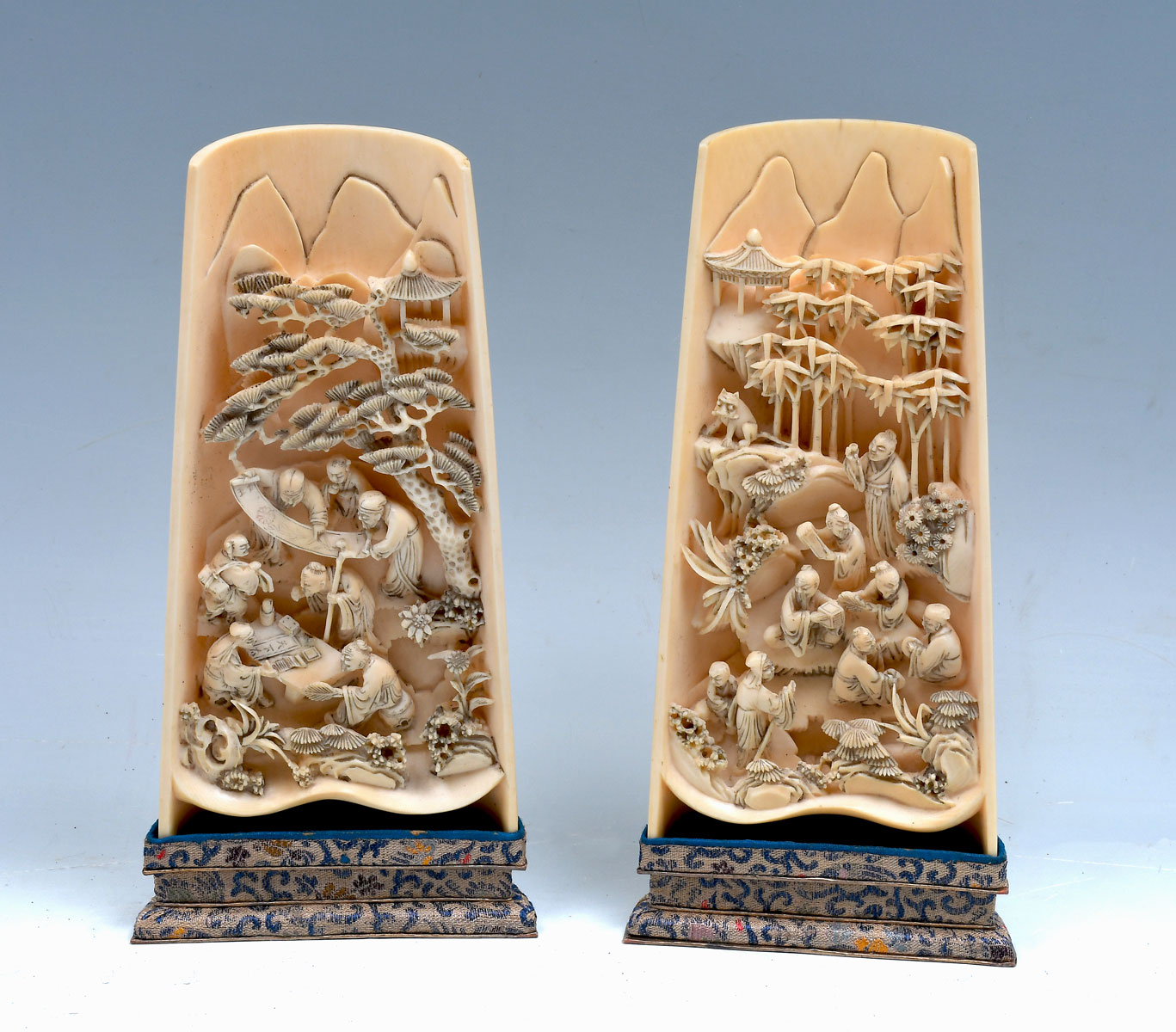 Appraisal: PAIR OF CARVED IVORY CHINESE WRIST RESTS - Profusely carved