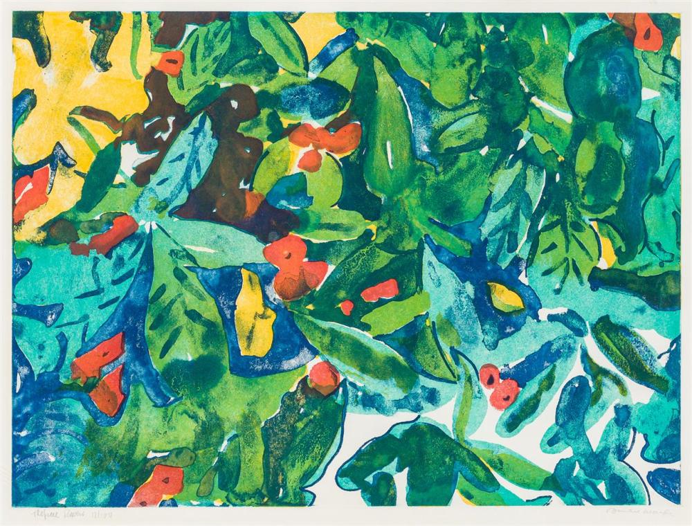 Appraisal: ROMARE BEARDEN American - Tropical Flowers color aquatint on paper