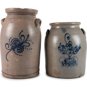 Appraisal: Two Cobalt Decorated Stoneware Vessels American th Century comprising a