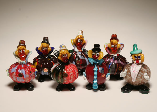 Appraisal: Seven Murano art glass clowns with robust bodies All with