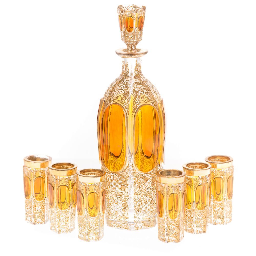 Appraisal: Continental glass decanter set th century possibly Moser decanter and