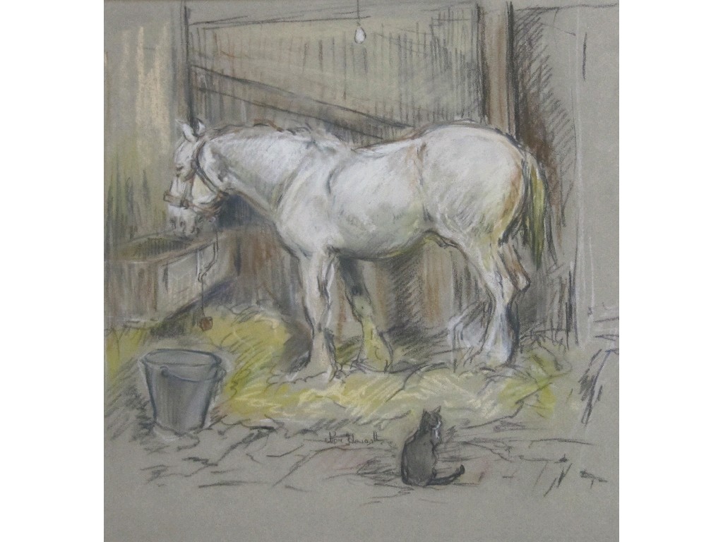 Appraisal: VERA HOWARTH Chalk drawing in colours 'Cat and horse in