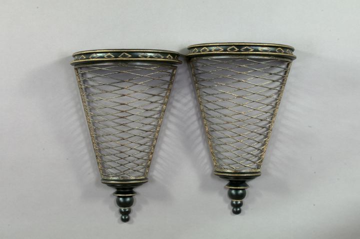 Appraisal: Diminutive Pair of Italian Gilt Metal-Mounted Turned Wood Demi-lune Consoles