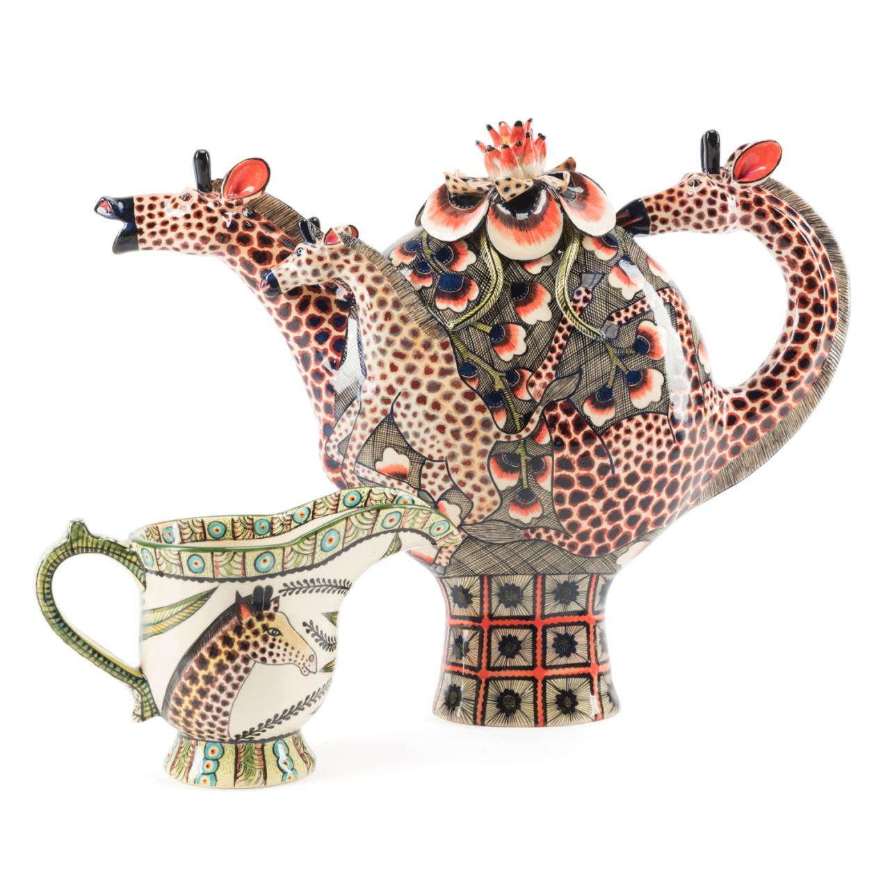 Appraisal: PC ARDMORE STUDIO GIRAFFE TEAPOT CREAMER Two pieces of Ardmore