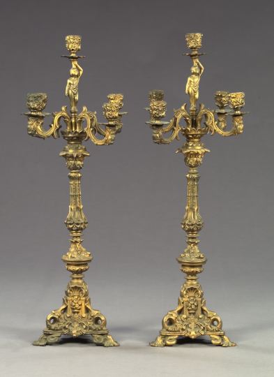 Appraisal: Tall and Weighty Pair of Napoleon III Gilded Bronze Four-Light