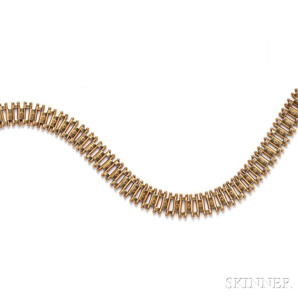 Appraisal: Antique kt Gold Necklace designed as a strap of cylindrical