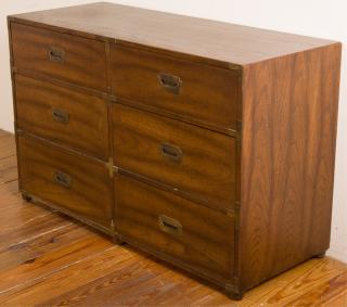 Appraisal: Vanleigh Furniture Oak Campaign Dresser Oak campaign dresser with speckled