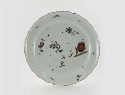 Appraisal: A massive Meissen dish finely painted with scattered deutsche Blumen