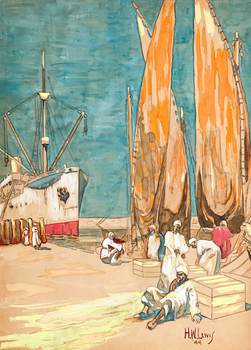 Appraisal: H W Lewis XX Untitled Figures Resting at a Port