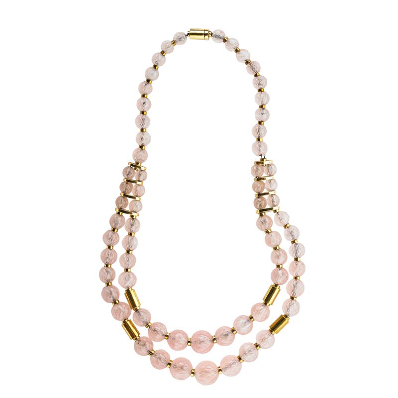 Appraisal: FRENCH ROSE QUARTZ K YELLOW GOLD SWAG NECKLACE Condition Report