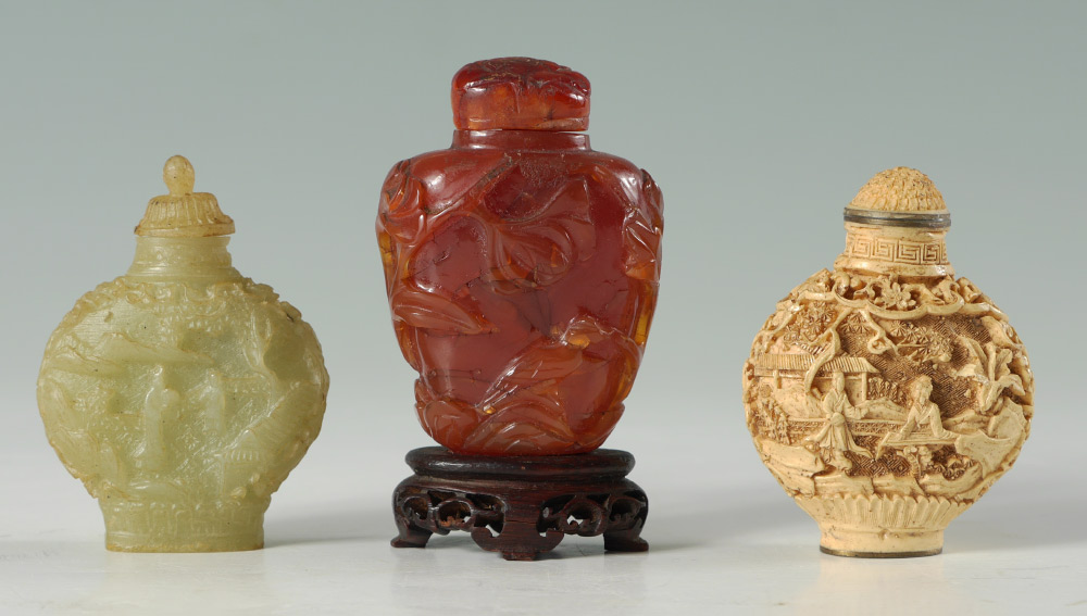 Appraisal: CHINESE CARVED SNUFF BOTTLES pieces total to include Carved bone