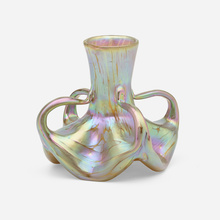 Appraisal: Loetz PH NOMEN VASE WITH HANDLES GRE Austria c hand-blown