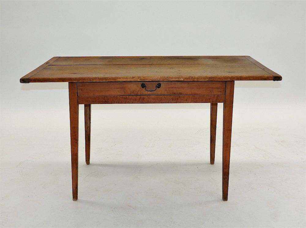 Appraisal: C Tiger Maple Pine Breadboard Top Work Table New England