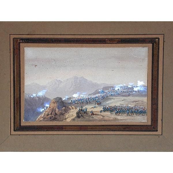 Appraisal: Gaspard Gobaut Watercolor Of Battle th C Gaspard Gobaut Col