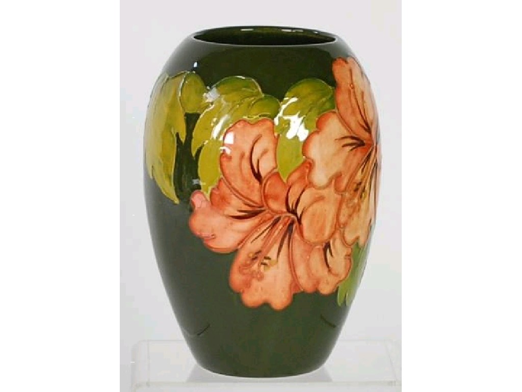 Appraisal: POST WAR WALTER MOORCROFT POTTERY OVOID VASE decorated with flowers