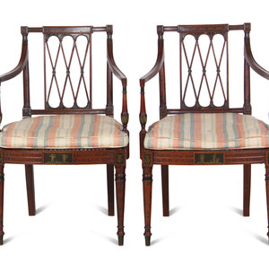 Appraisal: A Pair of Edwardian Painted Mahogany Armchairs Late th Early