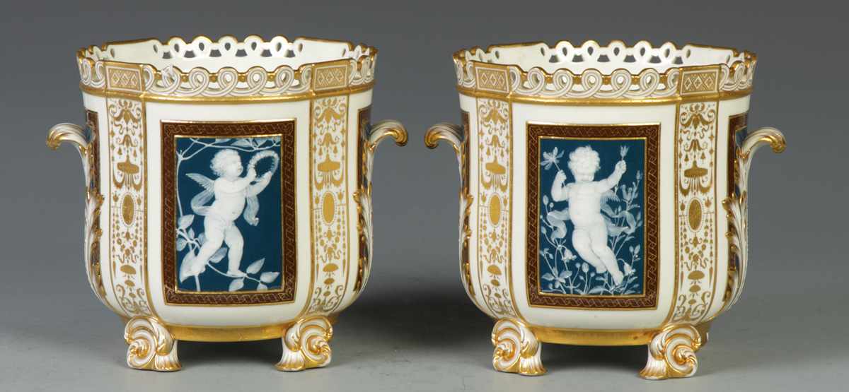 Appraisal: Sgn Minton Cache Pot Pate-sur-pate Condition Tight '' hairline in