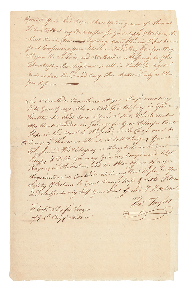 Appraisal: AMERICAN REVOLUTION-- Taylor Thomas Letter from a Pennsylvania man reflecting