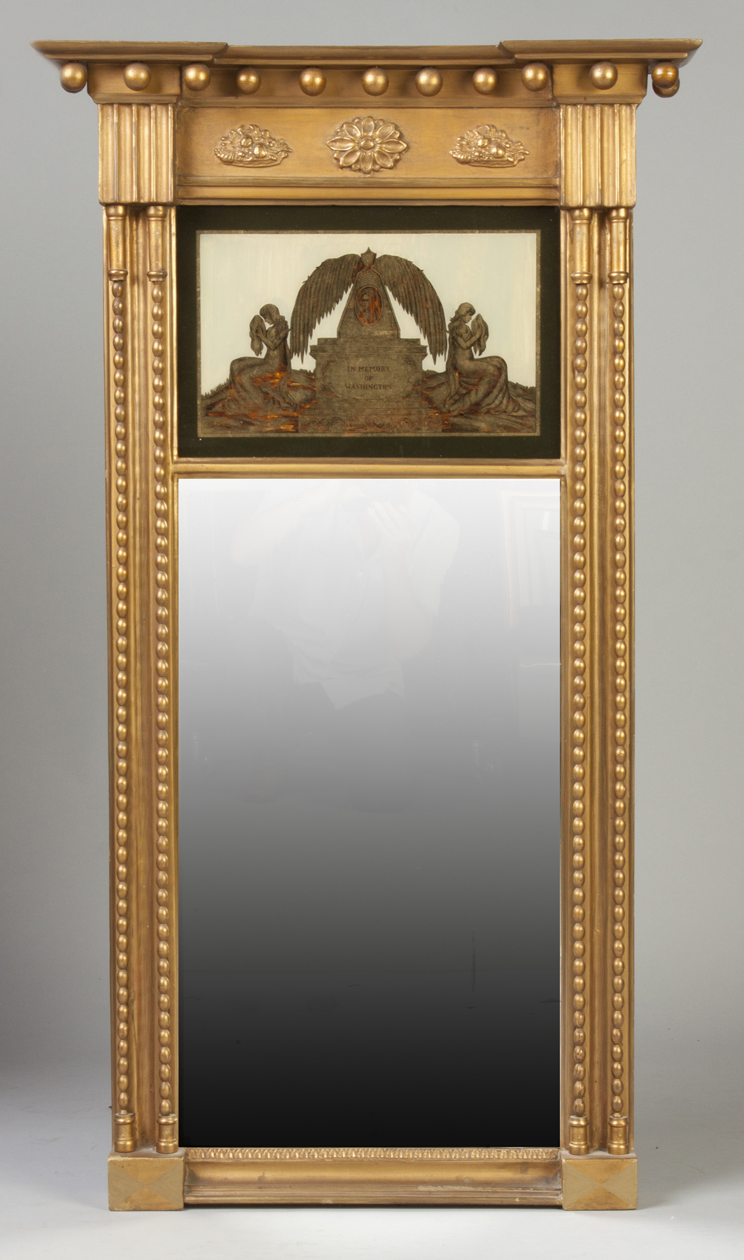 Appraisal: Federal Gilt Wood Mirror Early th cent Reverse painted tablet