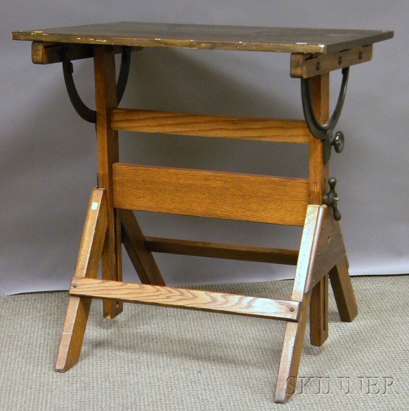 Appraisal: Poplar and Oak Adjustable Drafting Table approx ht wd in