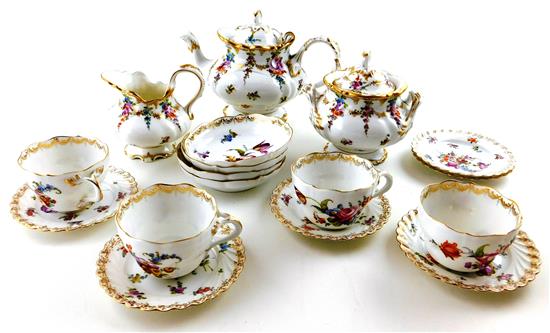 Appraisal: Assembled porcelain tea service polychrome and gilt decoration mainly German