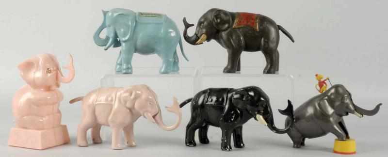 Appraisal: Lot of Elephant Banks Description Includes Gar-ru and Pyro Elephant