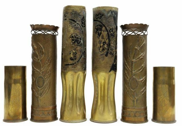 Appraisal: lot of WWI-era trench art vases fashioned from artillery shells