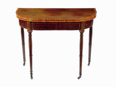 Appraisal: An early th century mahogany D-shape card table the satinwood