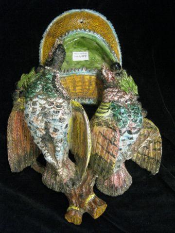 Appraisal: Majolica Pottery Figural Wall Plaque hanging bird decor x