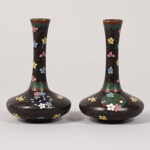 Appraisal: Pair of Chinese cloisonn bud vases in black green and