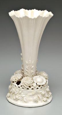 Appraisal: Belleek vase reeded and scalloped trumpet form base encrusted with