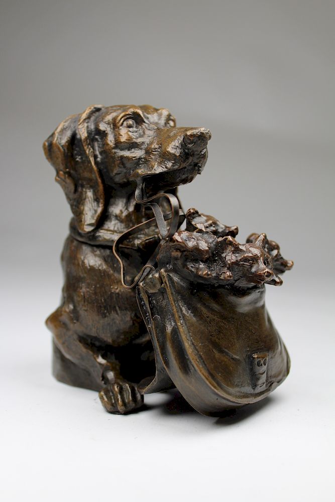 Appraisal: Figural Bronze Dog Grouping Inkwell Figural Bronze Dog Grouping Inkwell