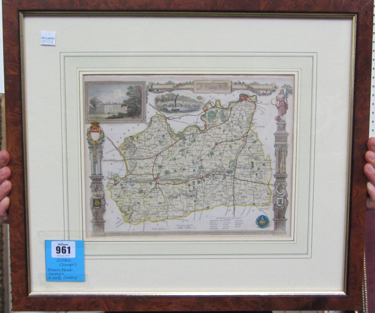 Appraisal: Thomas MOULE - Surrey hand-coloured x cms within mount title