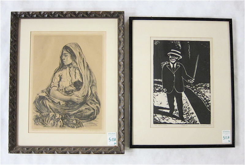 Appraisal: TWO PRINTS Sidney Chafetz woodcut Ohio - titled The Stroller