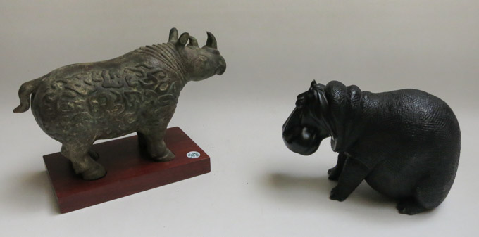 Appraisal: A CAST METAL HIPPO AND RHINO both unsigned rhino comes