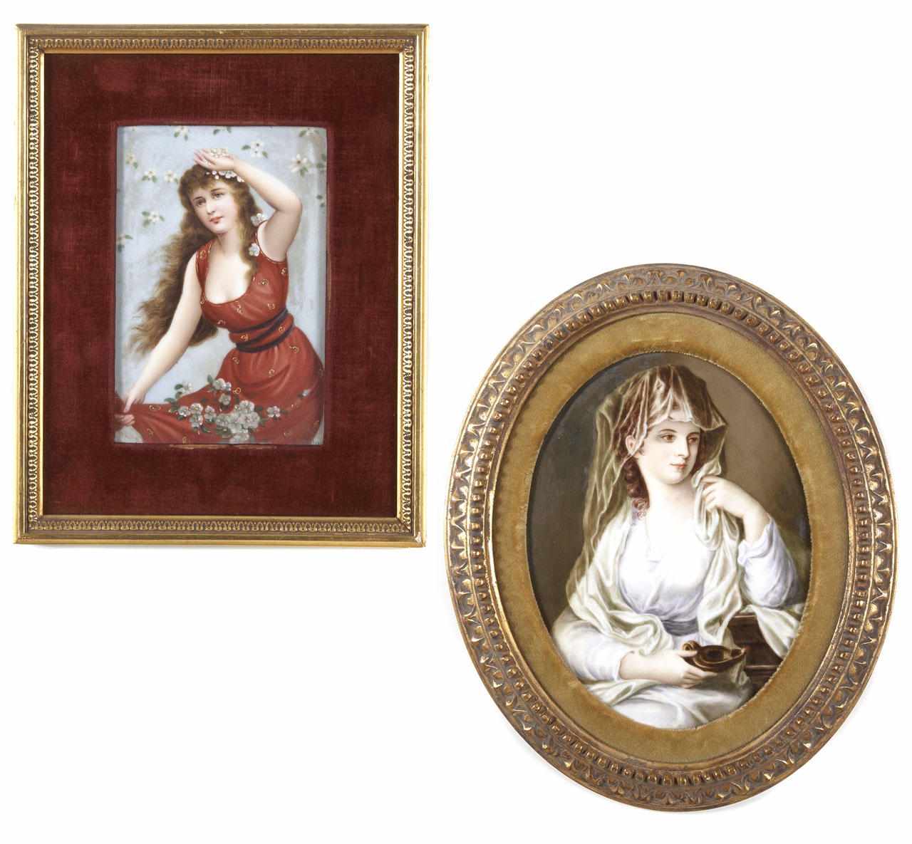 Appraisal: Two German porcelain plaques Framed dipicting various maidens one signed