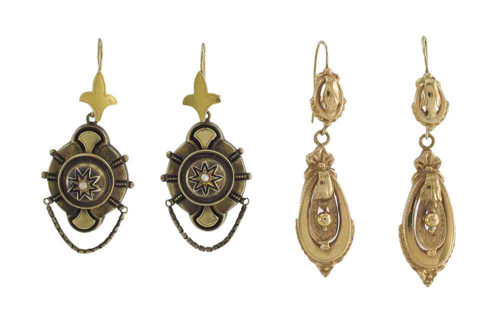 Appraisal: PAIR OF VICTORIAN EARRINGS Two pair of K Victorian earrings