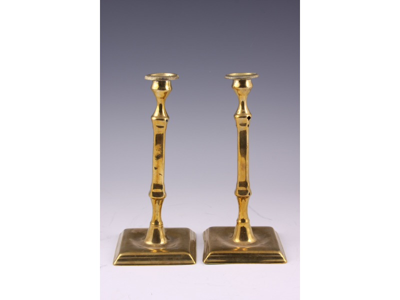 Appraisal: Pair of Georgian Brass Candlesticks columnar form with fluted cup