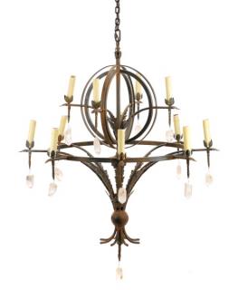 Appraisal: Neoclassical Style Iron Rock Crystal Chandelier Continental th century A