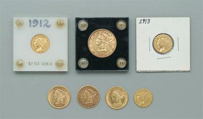 Appraisal: Seven U S gold coins one Liberty type EF- much