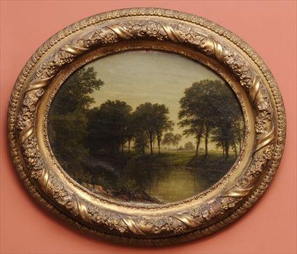 Appraisal: EUROPEAN SCHOOL LANDSCAPE Oil on canvas x in oval laid